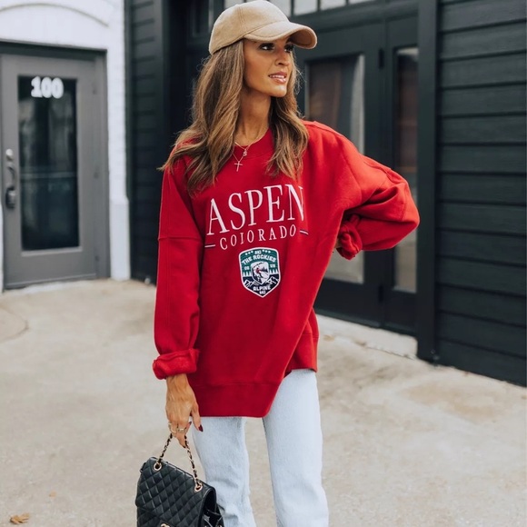 Abercrombie & Fitch Red Crew Neck Sweatshirt - Picture 4 of 4